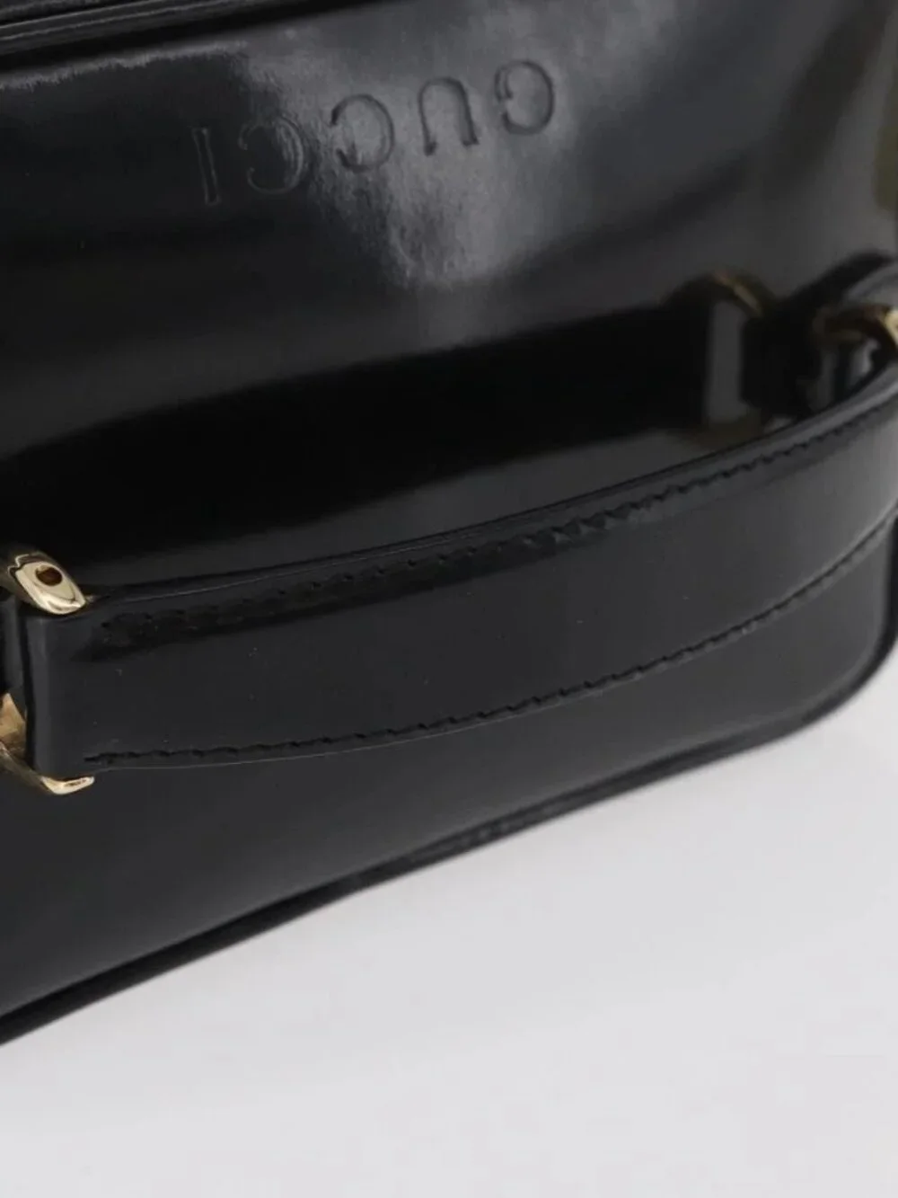GUCCI Bamboo Vanity Patent Leather Black Gold 032 1705 0151 Auth